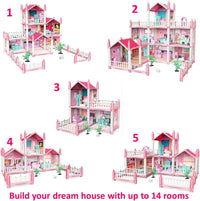 4 Storey 14 Rooms Doll House | Pink Doll House For Girls