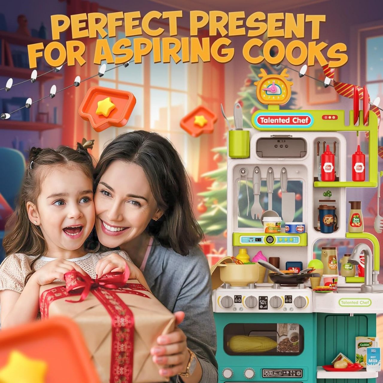 95Pcs Kitchen Playset With Steam & Lightning Effect | Pretend Play Toy | Talented Chef