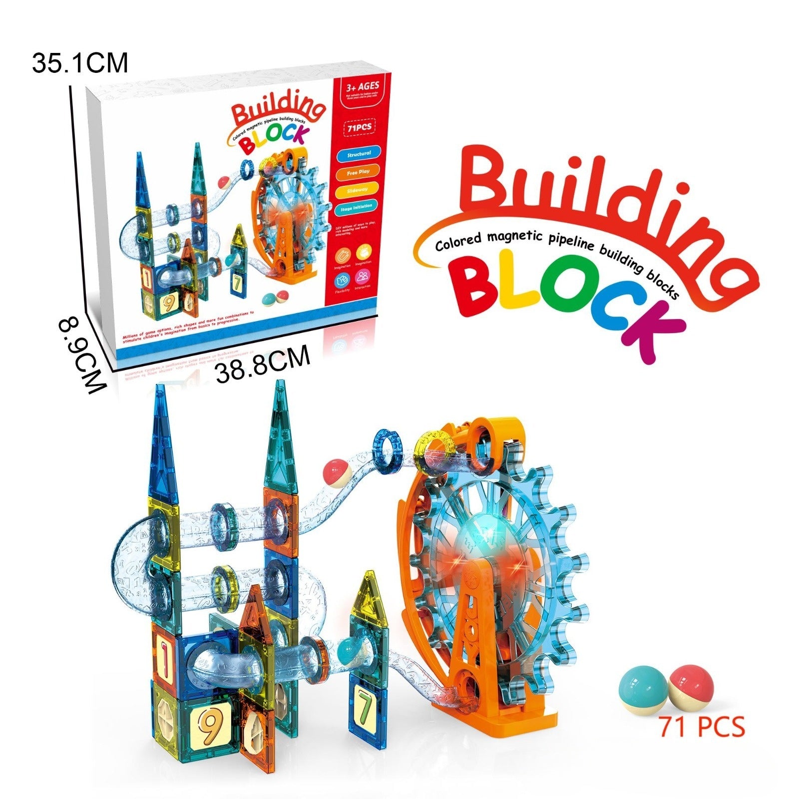 3D Colourful Magnetic Ferris Wheel Pipline | 71 Pcs Building Blocks