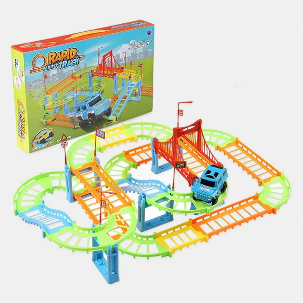 Train Racing Track Rapid Variety Railway Racing Track | 95 Pcs Playset With SUV Toy Cars ...