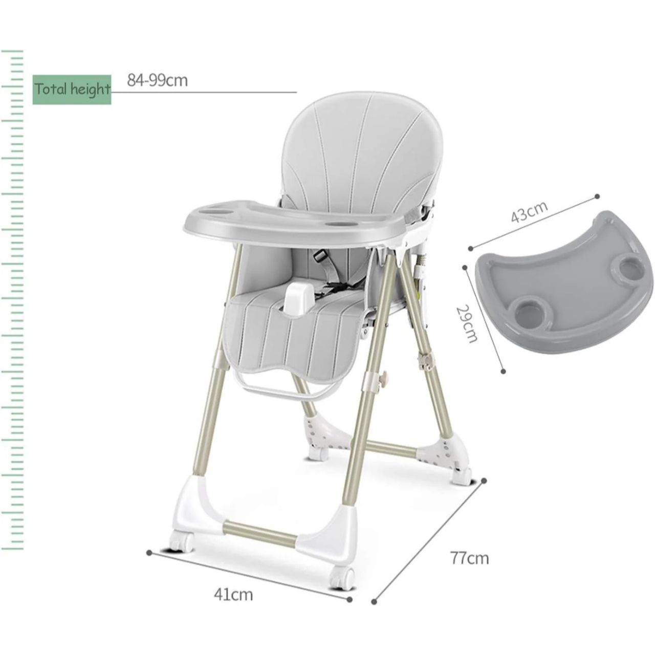 Foldable Baby Eating High Chair | 4 Colors With 4 Wheels & Seat Belt