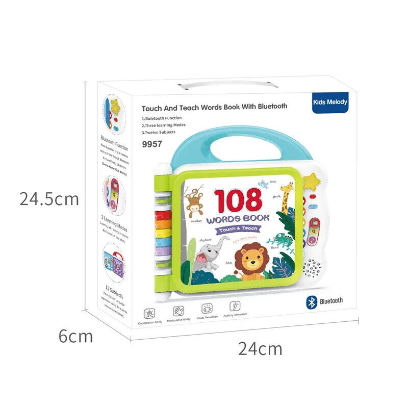 Kids Melody 108 Words Book | 3 Learnign Modes , Bluetooth Function & 12 Subjects-108 Sight Words
