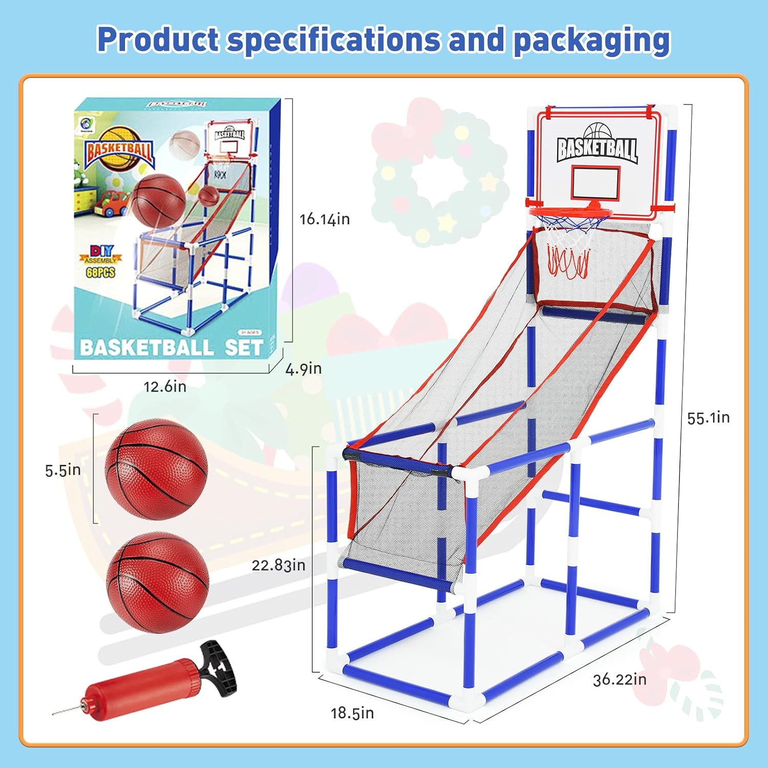 Topi Toys Basketball Set with 2 Hoops & Air Pump