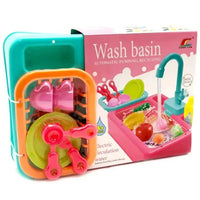 Plastic pretend play kitchen toys with a simulated electric dishwasher and sink, featuring an electric water wash basin toy for children