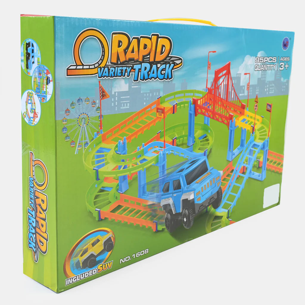 Train Racing Track Rapid Variety Railway Racing Track | 95 Pcs Playset With SUV Toy Cars ...