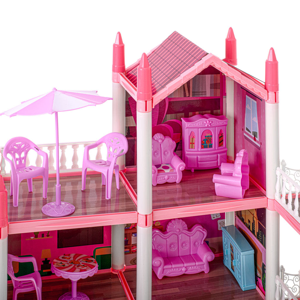 Happy Childhood 4 Story & 11 Room Doll House Playset For Girls