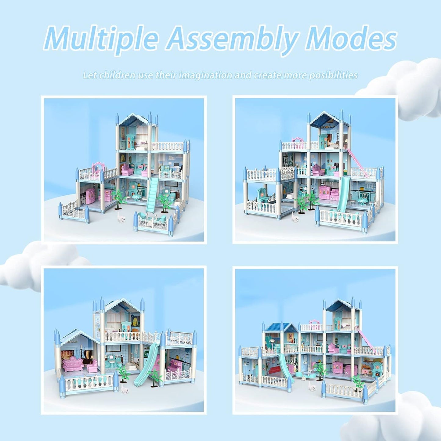 9 Rooms Princess Doll House | 3 Story DIY Play Set for Kids