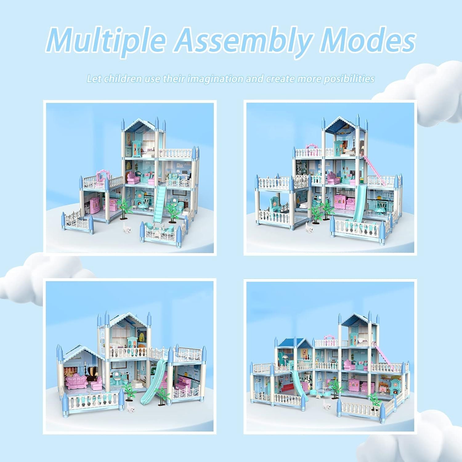 9 Rooms Princess Doll House | 3 Story DIY Play Set for Kids