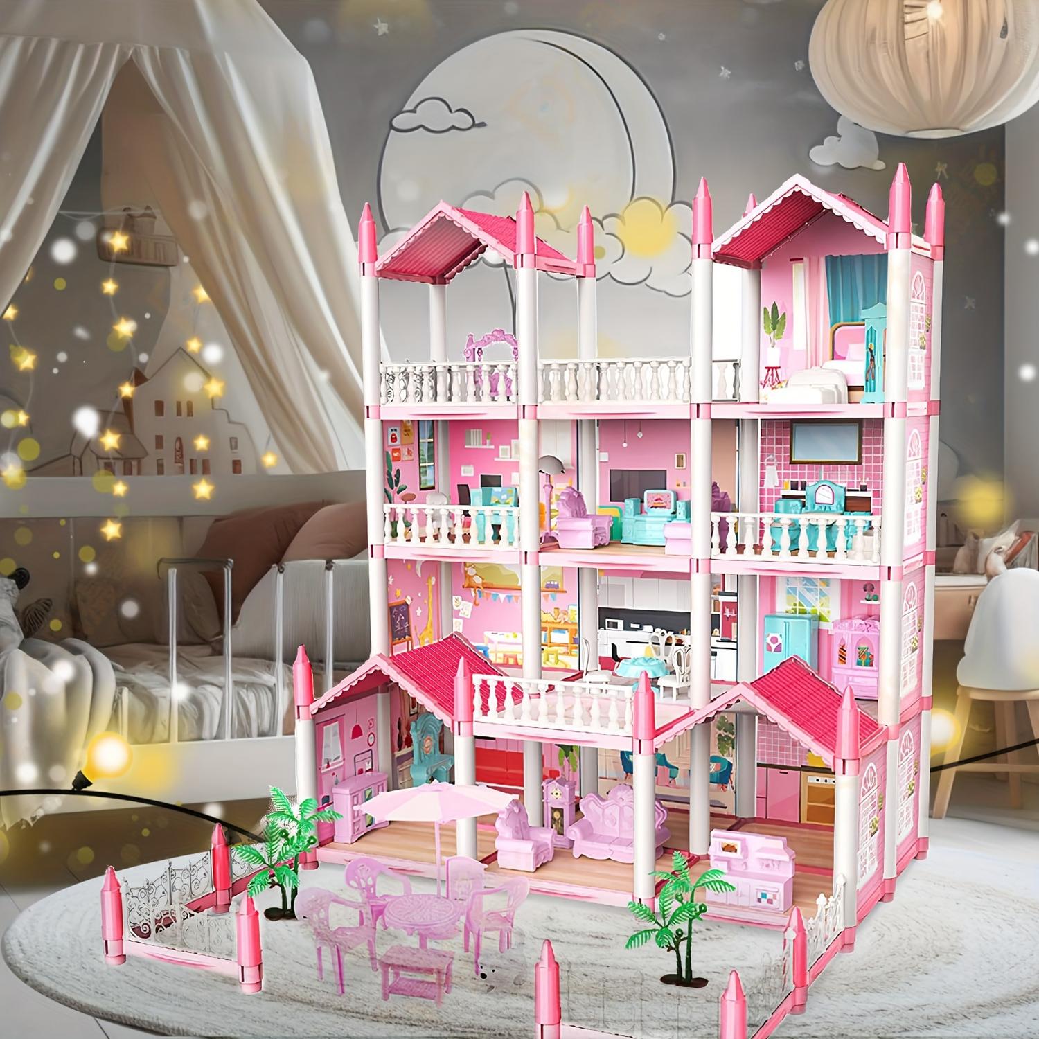 4 Storey 14 Rooms Doll House | Pink Doll House For Girls