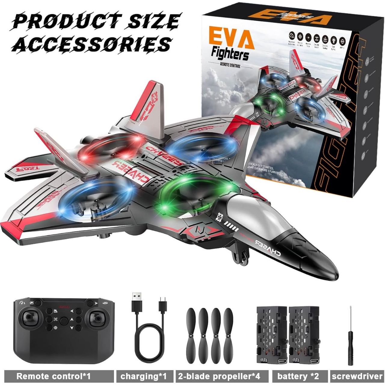 RC Aircraft Drone Jet With Lightning Effect & Rechargeable Batteries | EVA Fighters