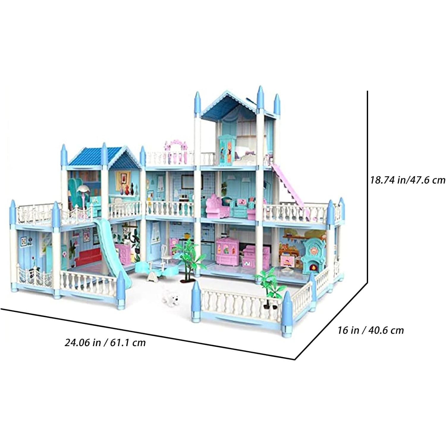 9 Rooms Princess Doll House | 3 Story DIY Play Set for Kids