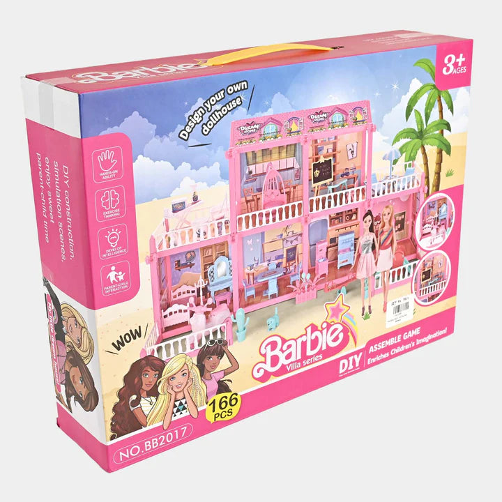 166 Pcs Doll House for Girls | DIY Barbie Villa Playset