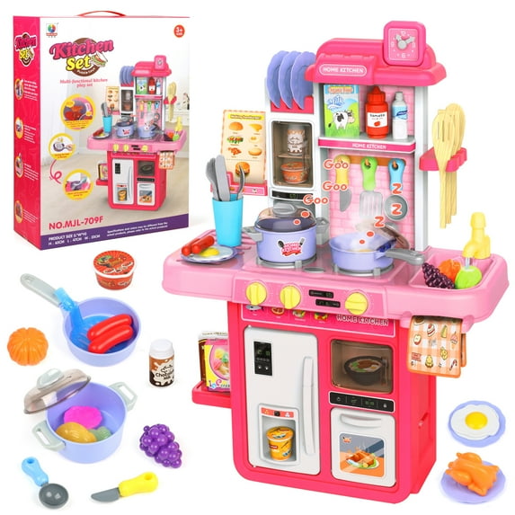 42 Pcs Kitchen Set | Interactive Pink Kitchen Playset For Kids