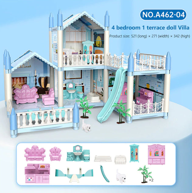 4 Rooms Doll House Villa Set | Dream Home DIY Doll house