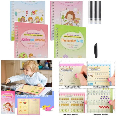 Magic Reusable Four Practice Copybooks With Markers