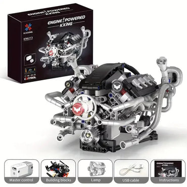 Motorized Supercar V8 Engine Building Blocks Set with LED Lights | 770 PCS Mechanical Model Kit for Kids & Adults