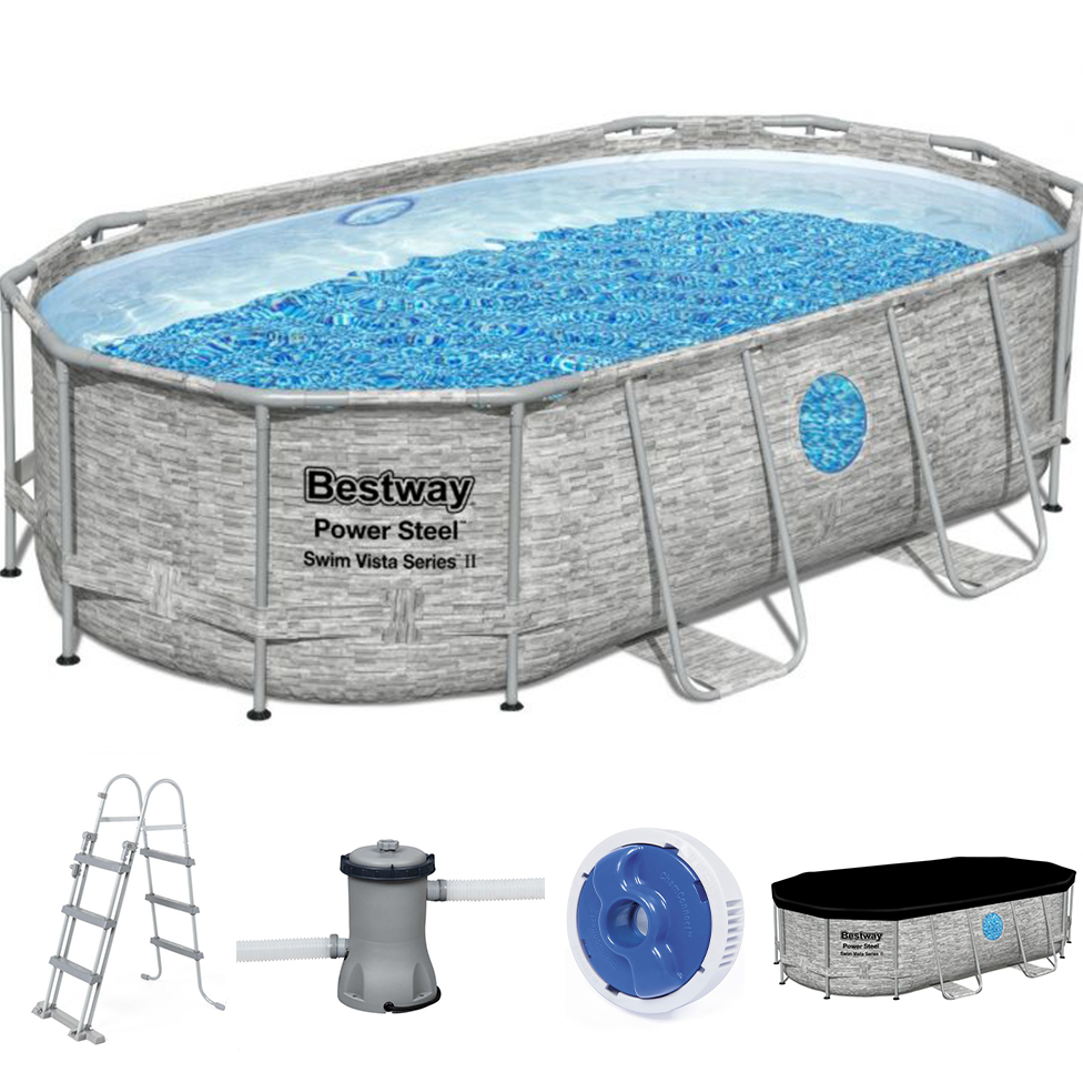 BESTWAY Portable Power Steel Swimming Pool 14ft x 8ft 2in x 3ft 3.5in ...