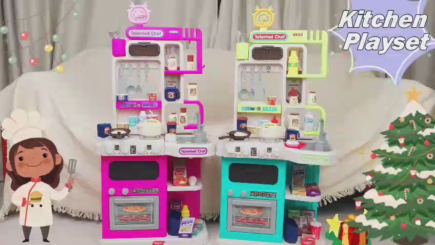 95Pcs Kitchen Playset With Steam & Lightning Effect | Pretend Play Toy | Talented Chef