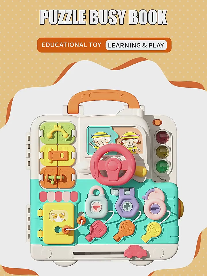 Montessori Busy Board Suitcase With Bear | Sensory 18in1 Interactive Book For Kids