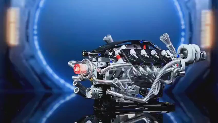 Motorized Supercar V8 Engine Building Blocks Set with LED Lights | 770 PCS Mechanical Model Kit for Kids & Adults
