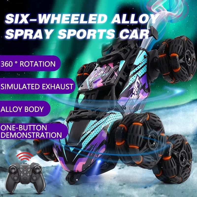 High Speed 2.4GHz Remote Control 6-Wheel Drift Car with 360° Rotation, Steam Effects, Lightning LEDs & Rechargeable Battery