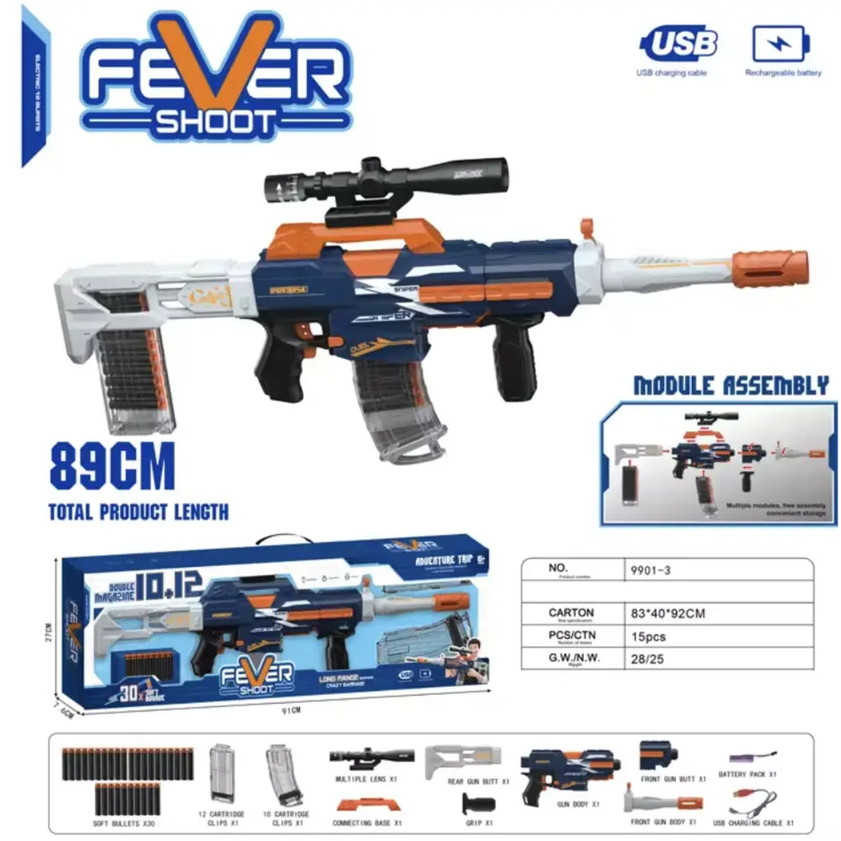 Fever Shoot Electric Soft Bullet Gun with 30 Darts