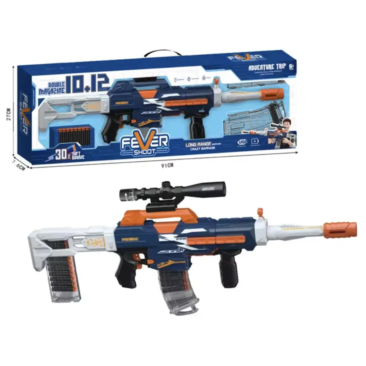 Fever Shoot Electric Soft Bullet Gun with 30 Darts