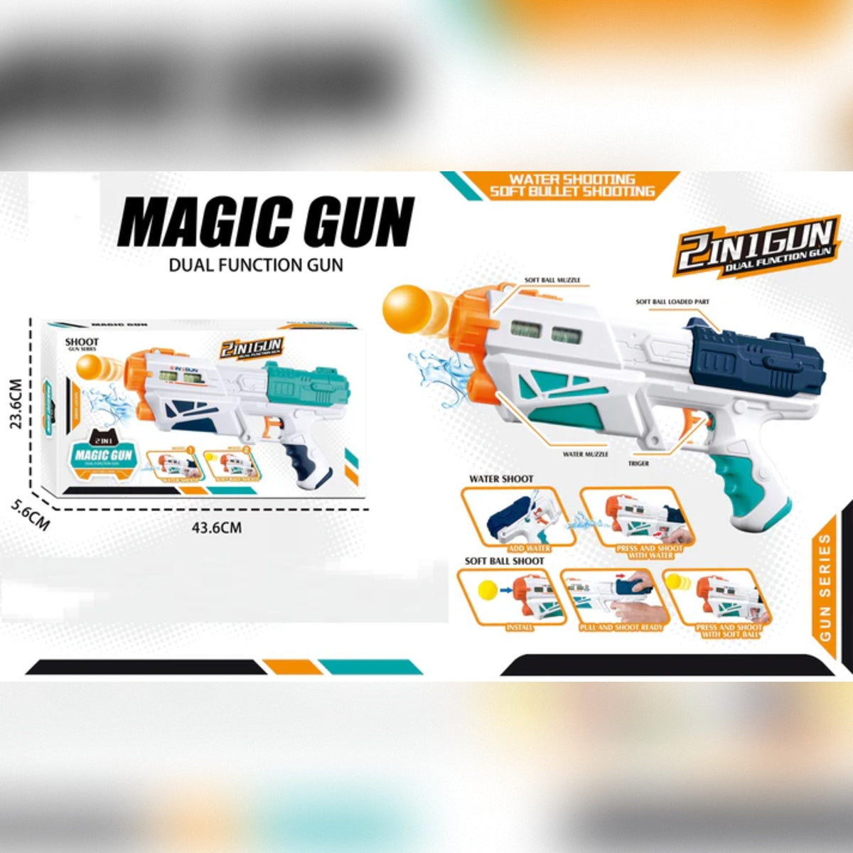 2-in-1 Soft Bullet & Water Gun with Target Pins