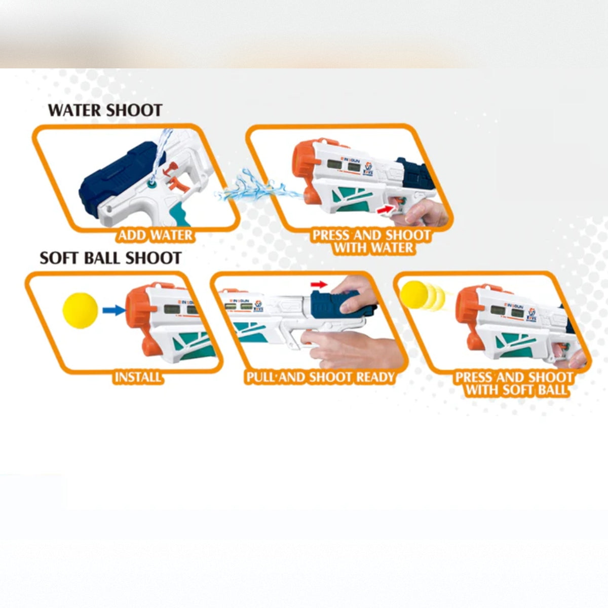 2-in-1 Soft Bullet & Water Gun with Target Pins