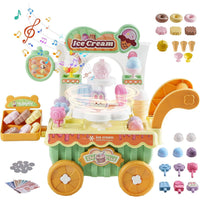 Kids Ice Cream Trolley Playset with 27 Accessories, Rotating Display Stand, Lights, Sounds & Play Money VEVOR H376A