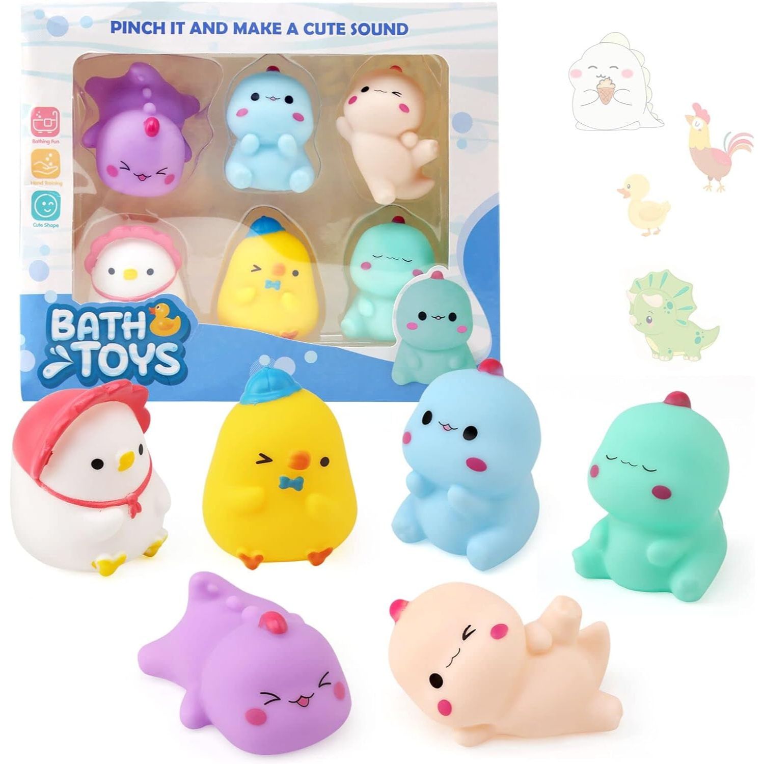 6  Pcs - Soft Rubber Baby Bath Toys Set - Whistle Water Toy For Kids Boys and Girls
