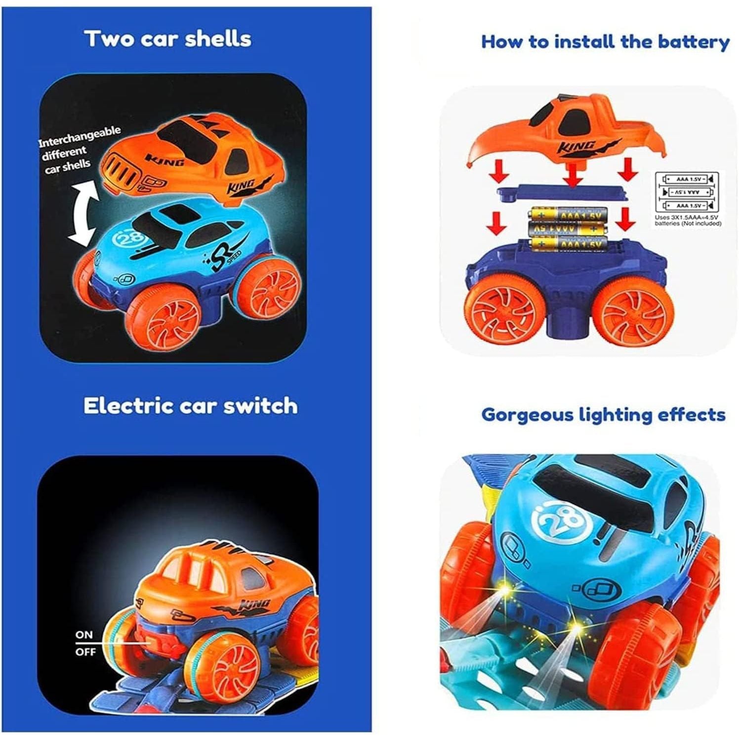 46 Pcs Changeable & Flexible Race Car Track Play Set With An LED Light-up Car