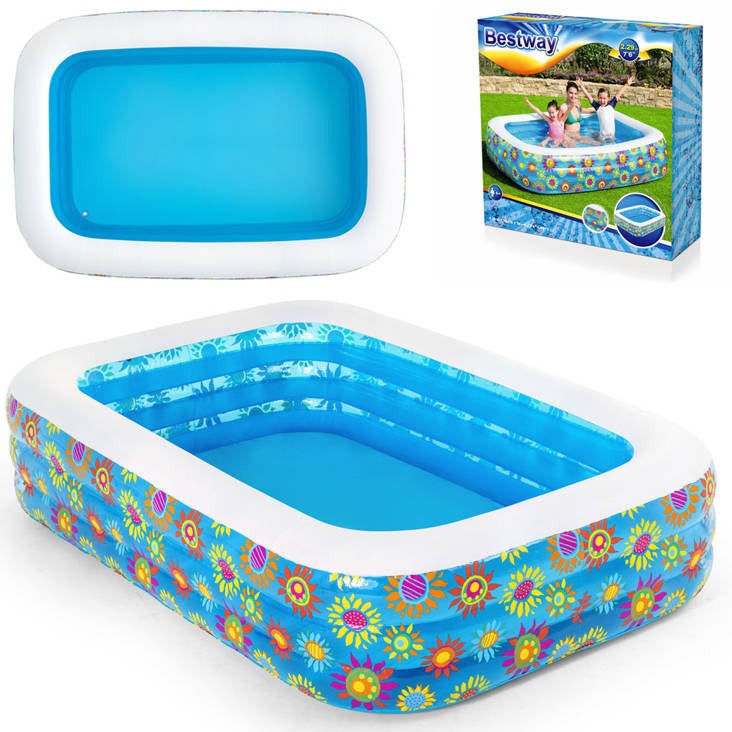 Happy Inflatable Pool BESTWAY Happy Flora Rectangular Paddling Pool For kids 7ft 6in x 5ft x ...